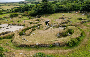 Carn Euny prehistoric Iron Age village houses approx. 100 BC near Lands End, Cornwall, England....
