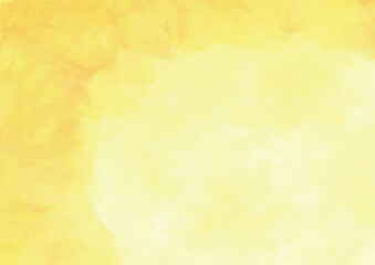 Aesthetic pastel soft yellow wallpapers. Banner golden watercolor painted grunge texture empty background with white clouds border for poster, brochure or flyer. Abstract smooth gold color splash