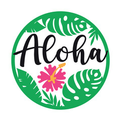 Aloha  summer round sign,  Vector design, Summer Illustration 