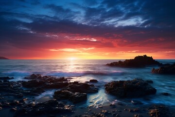Obraz premium a very beautiful view of the sunset on the beach with generative ai