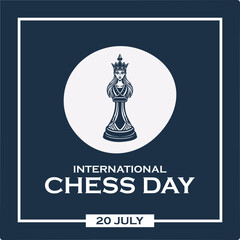 international chess day, 20 July, chess queen, typography, eps file. vector illustration.