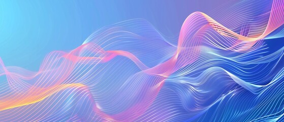 Obraz premium colofull waves lines vector, plain blue background, wallpaper