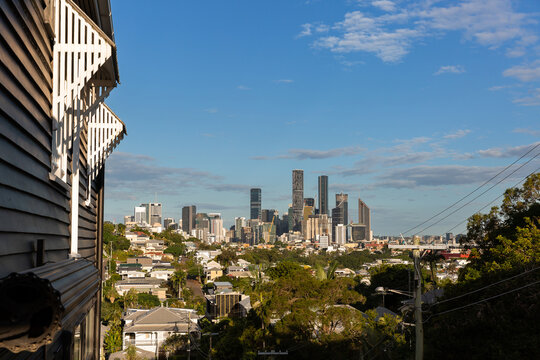 awnings over windows on a timber Queenslander with Brisbane City