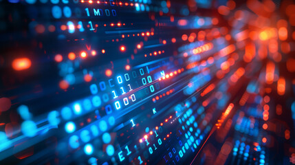 Obraz premium Binary Code Background: A Detailed and Vibrant Digital Pattern with Copy Space for Futuristic and Tech-Themed Design Elements
