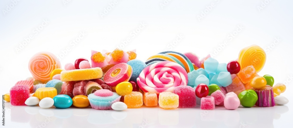 Aufkleber various types and flavors of candies up close on a white background with copy space image.