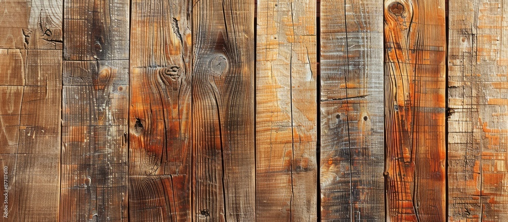 Poster rustic wooden texture background with an old bright brown hue, ideal for a long panoramic banner wit