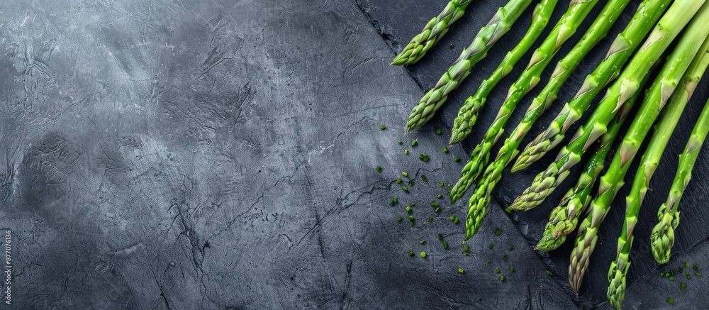 Aufkleber fresh asparagus displayed on a black slate with ample copy space image.