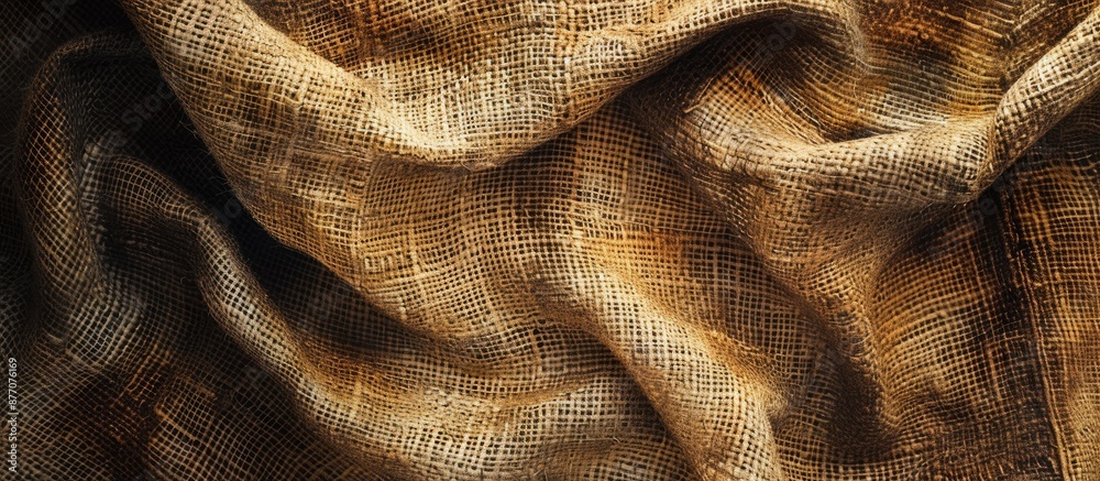 Fototapete An empty textured burlap backdrop in honey mustard tones for eco-friendly themes with a bird's-eye view showing ample copy space image.