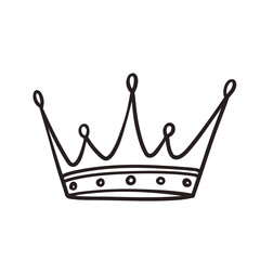 Crown hand drawn doodle line icon. Simple monochrome sketch of classic tiara for head of royal person or winner, medieval crown with teeth and royalty emblem in doodle style vector illustration