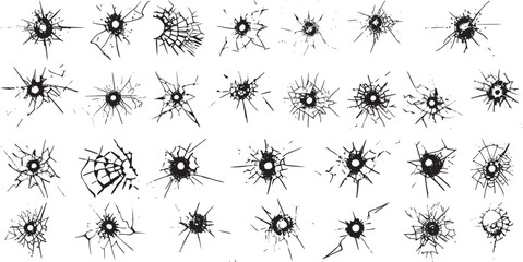 Collection of Bullet Hole - Realistic Broken Glass Effect, Crack Effects, Shattering Window Glass