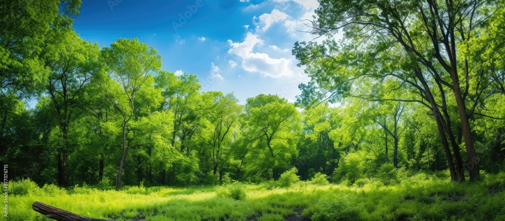 Aufkleber a verdant forest with lush green leaves against a backdrop of a clear blue sky, creating a vibrant s