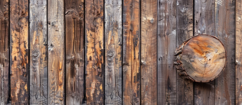 Poster Background of a wooden wall with a log in the copy space image.