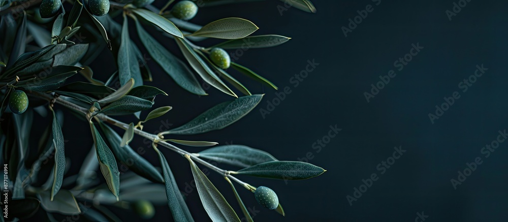 Leinwandbilder close-up olive branch with copy space image on a dark backdrop.