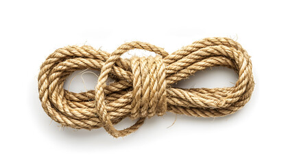 Hemp rope isolated on white, top view