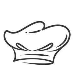 Chef hat icon, contour catering service symbol. Funny toque for head of professional chef or baker. Restaurant, bakery and cooking recipe mascot, hand drawn cookers cap icon vector illustration
