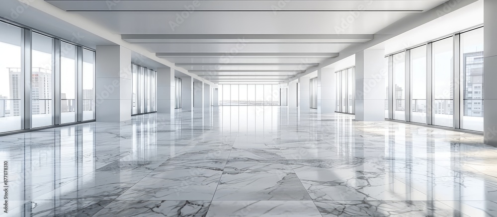 Aufkleber modern office building with an expansive empty marble floor, perfect for a copy space image.