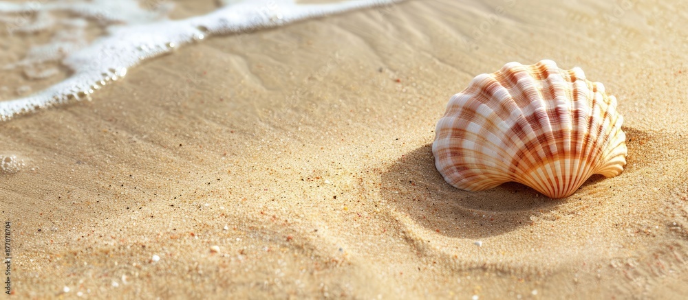 Poster Seashell on the sandy shore with copy space image available.