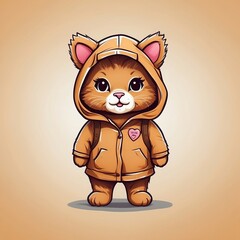Naklejka premium Cute baby kitten in hoodie Vector Logo little animal character, illustration simbol print
