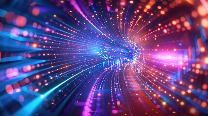 Abstract Neon. Futuristic Technology Tunnel with Vibrant and Bright Neon Lights