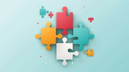 Fototapeta premium Problem-solving, puzzle pieces fitting together, flat design illustration