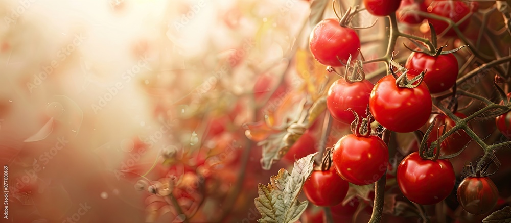 Aufkleber Selective focus on red tomatoes growing on branches with copy space image available.
