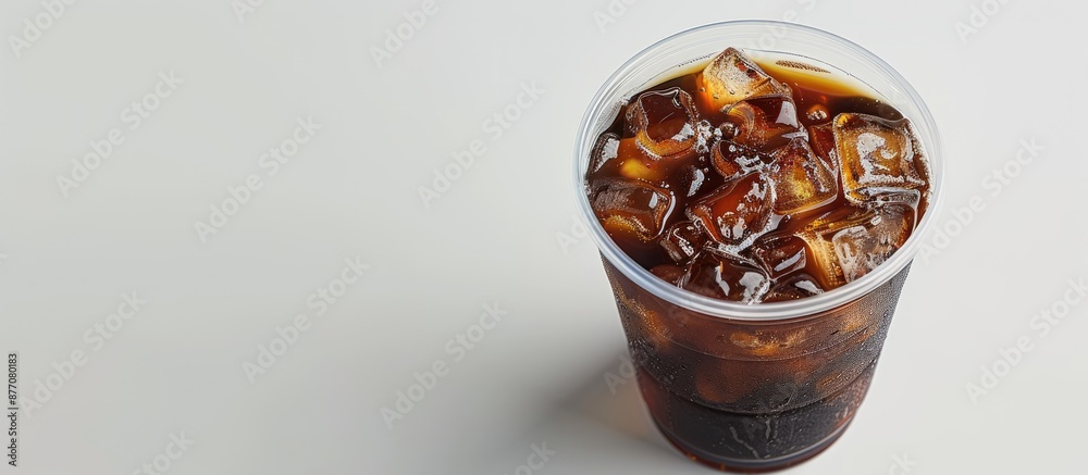 Poster Iced mocha coffee in a plastic cup can be taken home and placed on a separate white background with a clipping path for a copy space image.
