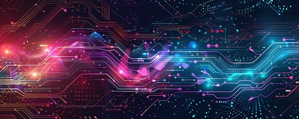 Obraz premium Abstract Digital Circuitry: Neon Lights and Data Streams