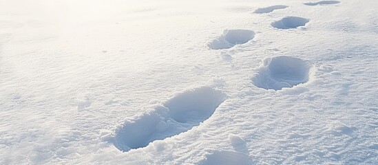 Naklejka premium Traces left in the snow by shoes with an expansive copy space image.
