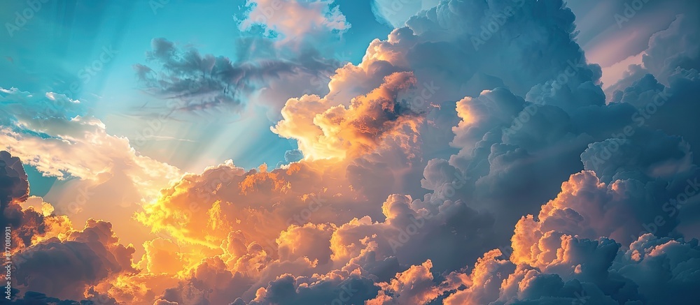 Aufkleber scenic golden clouds on a blue sky at sunset create a beautiful nature background and a wonderful ev