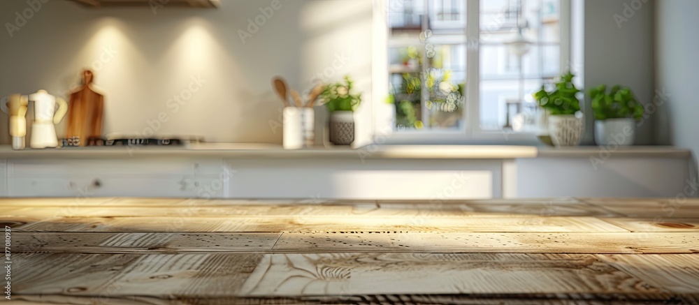 Aufkleber Blurry kitchen background with a tabletop featuring ample copy space image.