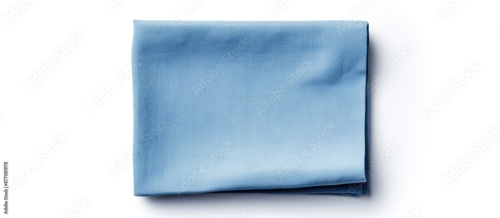 Aufkleber A folded blue linen napkin with copy space image isolated on a white background in a flat lay perspective.