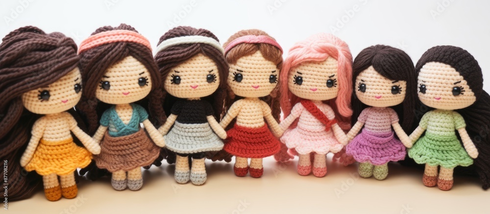 Poster Creating crocheted pieces for amigurumi dolls with a clear background for adding elements in the image.