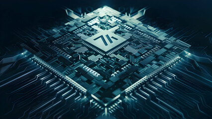 Intricate circuitry and advanced architecture of a cutting edge AI processor chip A photorealistic cinematic image