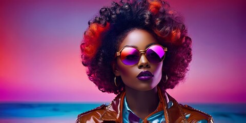 Obraz premium portrait of a Elegant Lady in a wig with dark skin tone