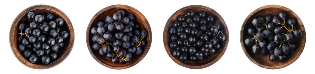 Fototapeta premium Grapes wooden bowl, isolated, PNG set