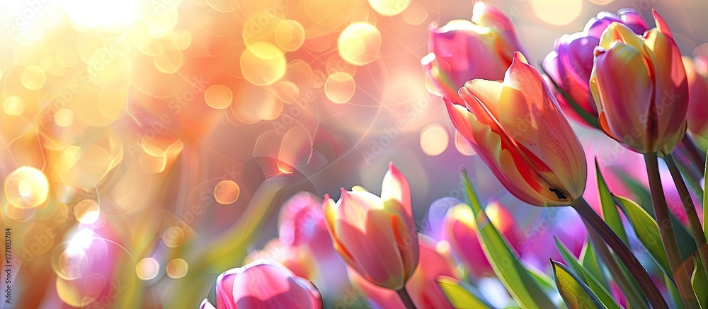 Aufkleber easter-themed backdrop featuring vibrant tulips, lovely bokeh, and space for text on a copy space im