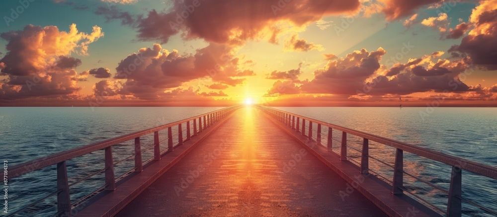 Poster a scenic sea bridge with a sunset backdrop and copy space image for added depth perspective.