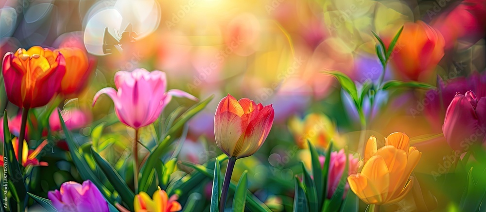 Aufkleber blooming spring flowers, a colorful display in nature, pictured with copy space image for creative d