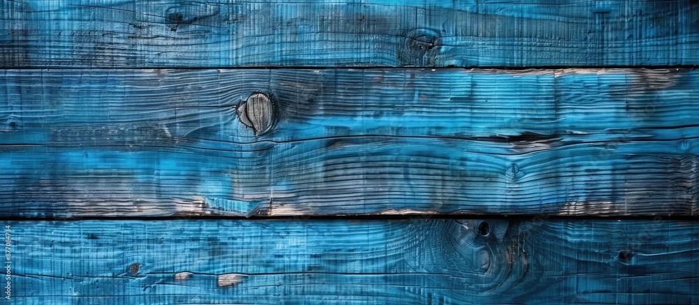 Poster A weathered wooden wall in blue grunge style featuring a rough texture with a visible knot, suitable for a background with ample copy space image.