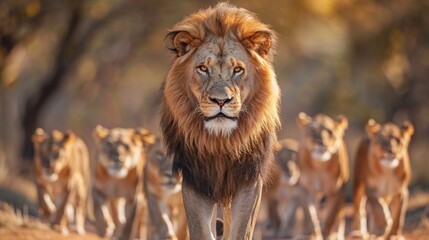 Fototapeta premium Majestic Lion Leading the Pride