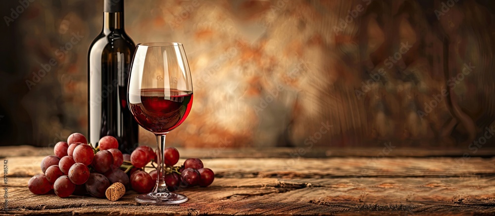 Aufkleber Composition featuring a tempting red wine on a rustic wooden table with copy space image.