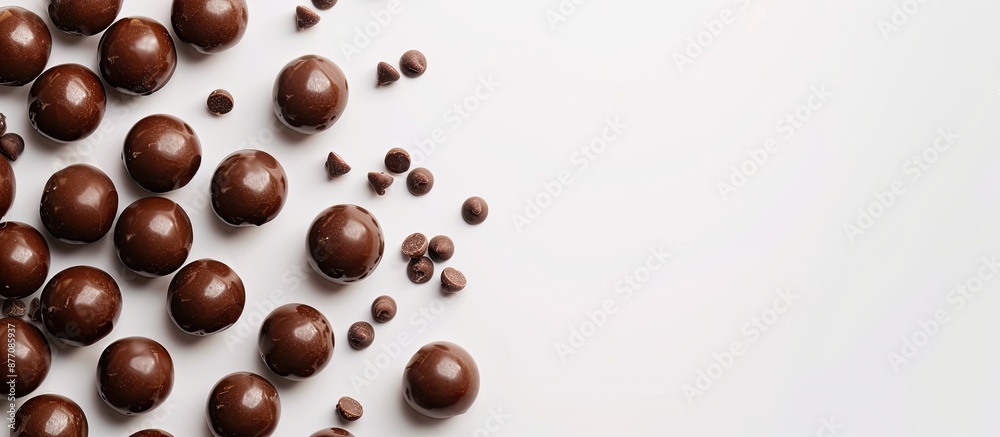 Poster chocolate spheres placed on a white backdrop with copy space image.