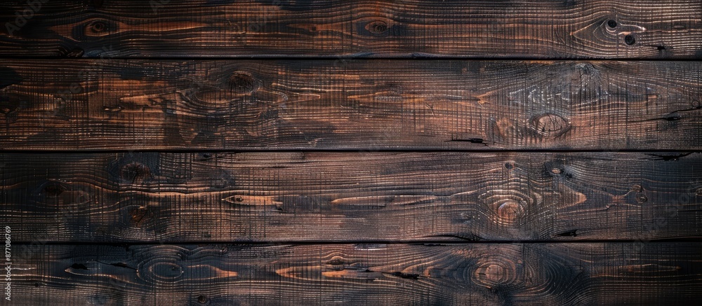 Wall mural Top view of a brown wooden table as a background for a banner template layout mockup with a clear view for text or images.