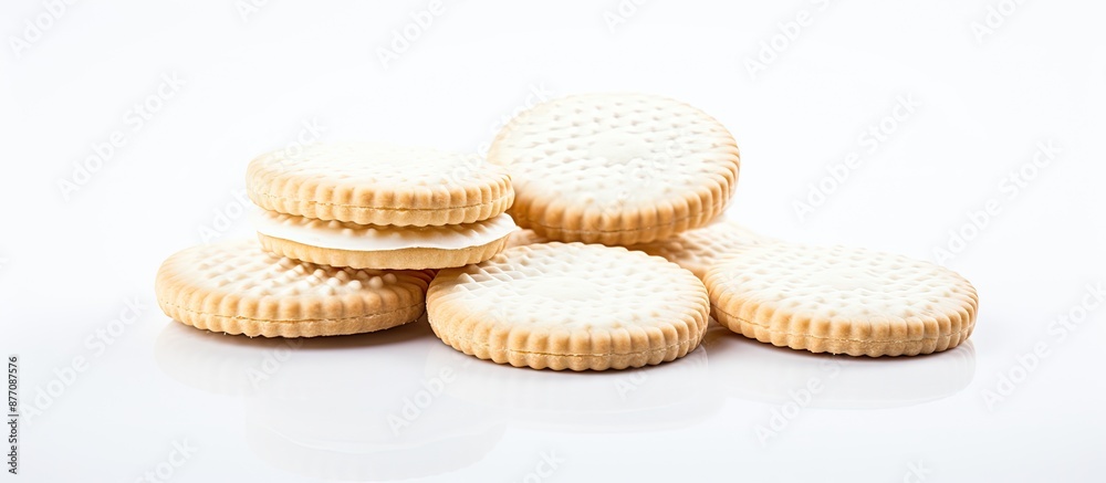 Poster white biscuits set against a white backdrop allowing for copy space image.