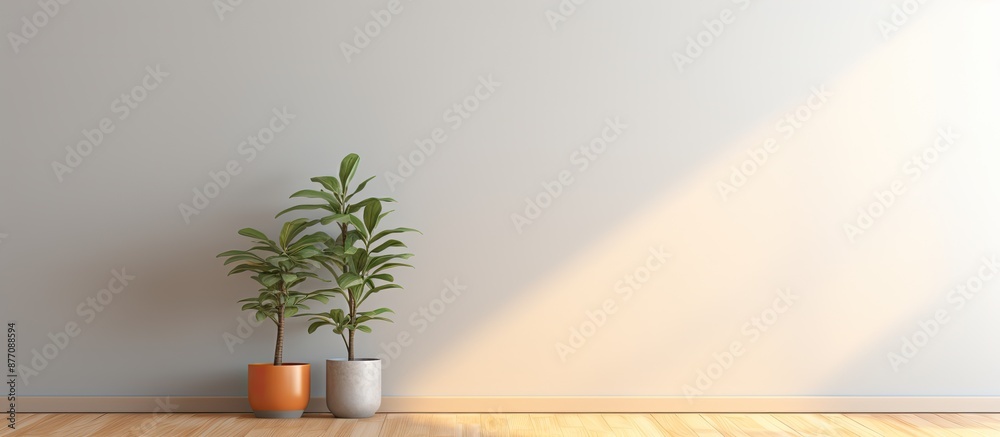 Poster Empty room wall mockup featuring a lamp and a plant with copy space image.