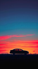 Fototapeta premium Car silhouette against a vibrant sky with copy space image