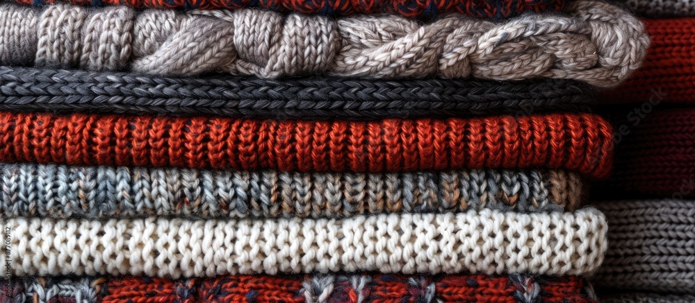 Poster Background featuring various knitted fabric textures with copy space image included.