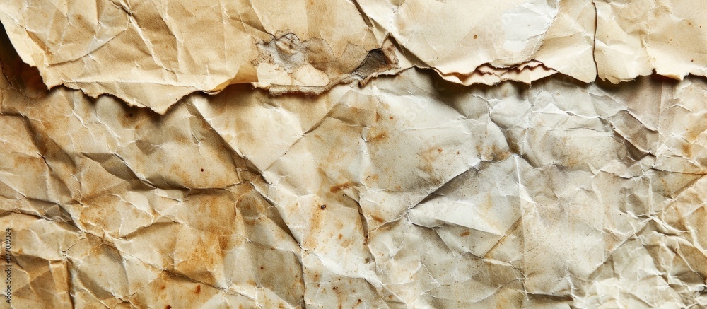 Poster texture background of aged, wrinkled paper with stains featuring copy space image.