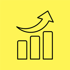 profit growth icon. symbol of increasing sales. line vector isolated on yellow background. trendy and modern design