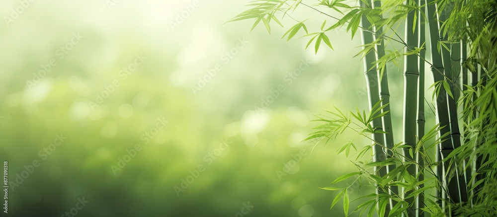 Sticker Dreamy forest background with green bamboo trees, ideal for copy space image.